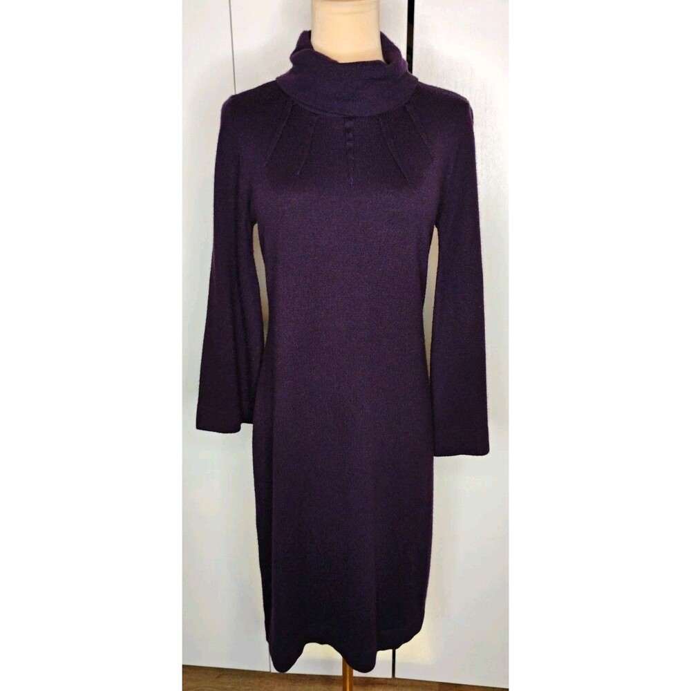 Jones New York Dress Purple Acrylic Knit Sweater Dress Sz S Cowl Neck Stretch